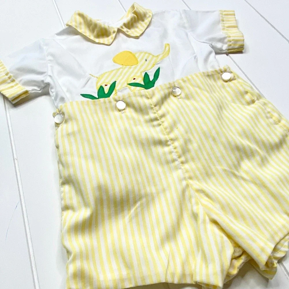 Vintage Jayne Copeland Elephant Romper, Yellow Stripe Jon Jon, 18 Months‎